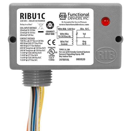 Functional Devices RIBU1C Multi-pack 10 Count Enclosed Relay 10Amp SPDT 10-30Vac/dc/120Vac RIBU1C-10PACK